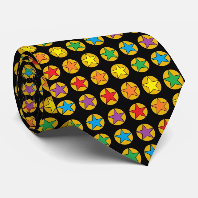 Gold Polka Dots and Rainbow Stars Tie (Rolled)