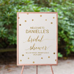 Gold Polka Dots Bridal Shower Welcome Poster<br><div class="desc">This gold polka dots bridal shower welcome poster is perfect for an elegant wedding shower. The simple design features chic gold confetti on a creamy champagne background with beautiful faux gold foil calligraphy. Customize the poster with the name of the bride-to-be, and the date and location of the bridal shower....</div>