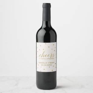 Gold Polka Dots "Cheers" Wedding Wine Labels