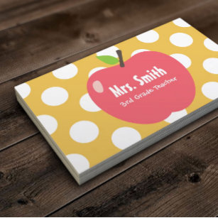Gold Polka Dots Cute Apple Teacher Business Card