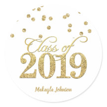Gold Polka-dots Glitter Class of 2019 Graduation