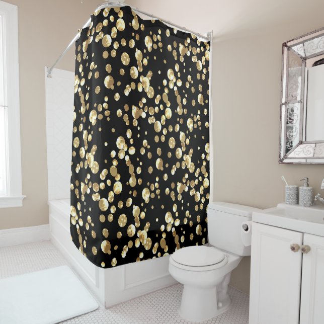 Gold polka dots on a black background . (In Situ)