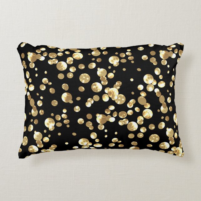 Gold polka dots on a black background . accent pillow (Front)