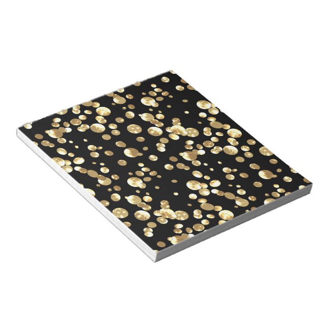 Gold polka dots on a black background . notepad (Angled)