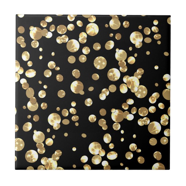 Gold polka dots on a black background . tile (Front)