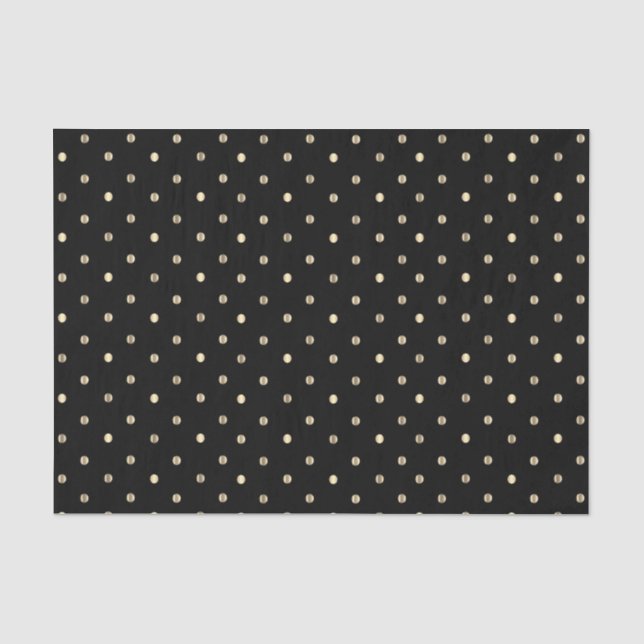 Gold Polka Dots on a Black Background Tissue Paper (Front)