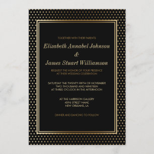 Gold Polka Dots On Black   Wedding Celebration Invitation