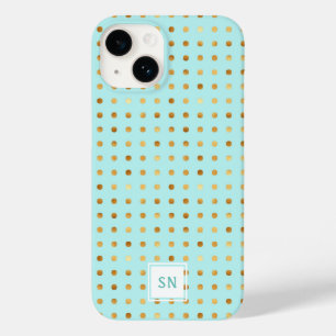 Gold Polka Dots on Mint Green Pattern Case-Mate iPhone 14 Case