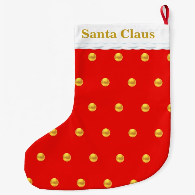 Gold Polka Dots on Red Large Christmas Stocking (Back)