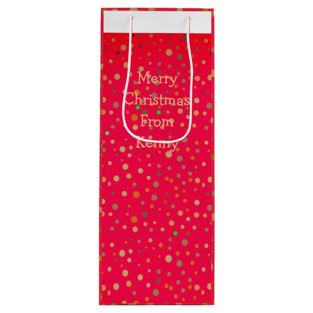 Gold Polka Dots on Red Modern Text Trendy Wine Gift Bag (Front)