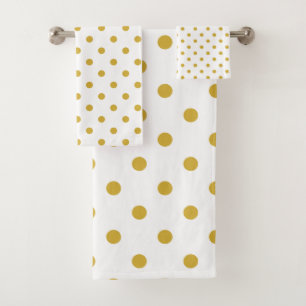 Gold Polka Dots on White Bath Towel Set