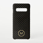Gold Polka Dots Pattern Monogram Initial Black Samsung Galaxy Case<br><div class="desc">A timeless pattern of gold polka dots on a classic black background with monogram initial. Easily personalise your initial and you can also change background and font colour if you wish via the Customize Further option.</div>