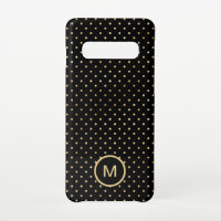 Gold Polka Dots Pattern Monogram Initial Black