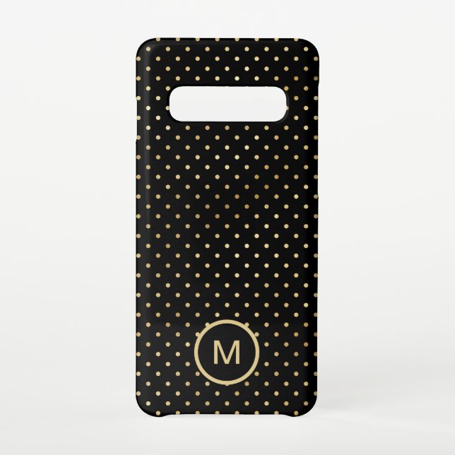 Gold Polka Dots Pattern Monogram Initial Black Samsung Galaxy Case (Back)
