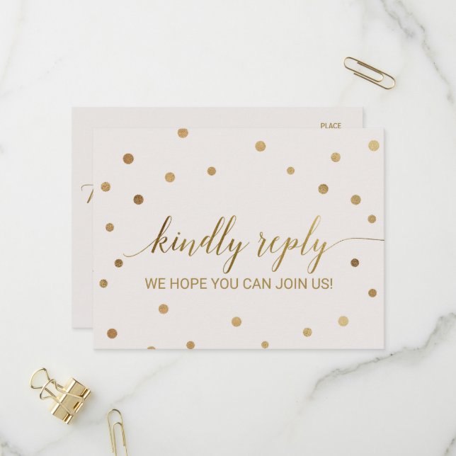 Gold Polka Dots Song Request RSVP Postcard (Front/Back In Situ)