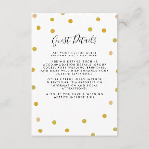 Gold Polka Dots Wedding Guest Information Details Enclosure Card