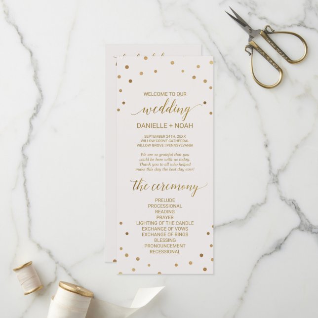Gold Polka Dots Wedding Program (Front/Back In Situ)