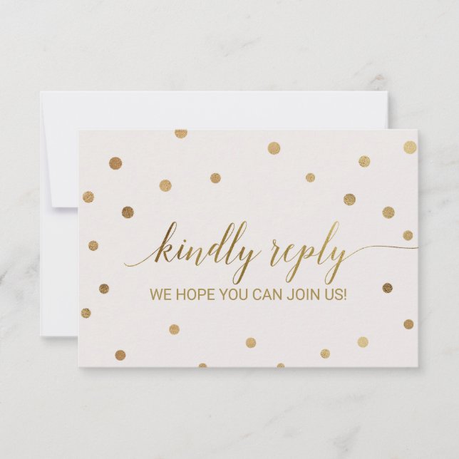 Gold Polka Dots Wedding Website RSVP Invitation (Front)