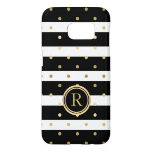 Gold-Polka Dots With Black & White Stripes Samsung Galaxy S7 Case