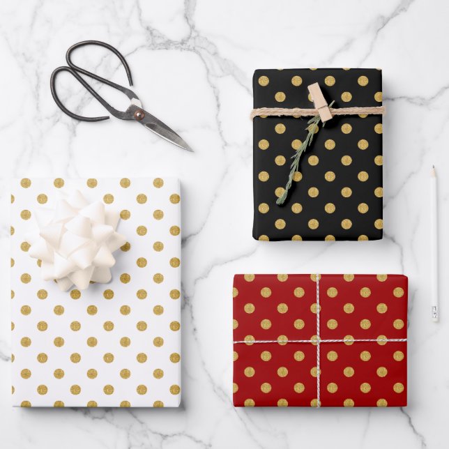 Gold polka pattern custom backgrounds wrapping paper sheet (Front)