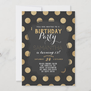 Gold Polkadot Birthday Invitation