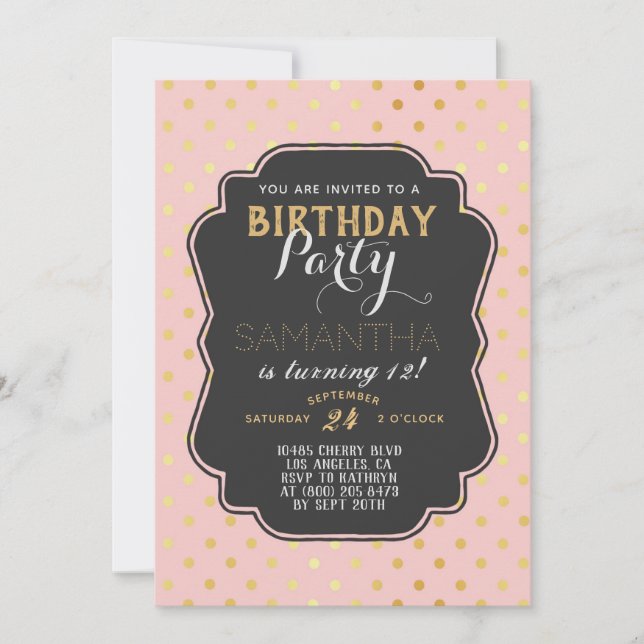 Gold Polkadot Birthday Invitation (Front)