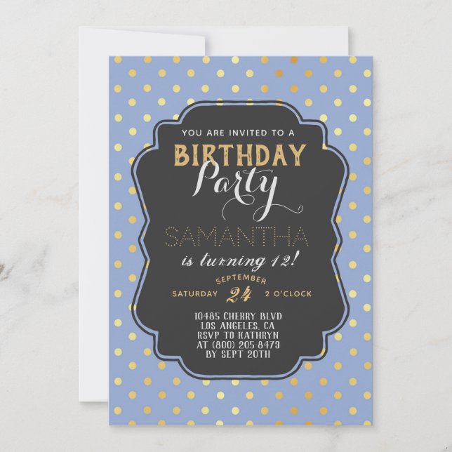 Gold Polkadot Birthday Invitation (Front)