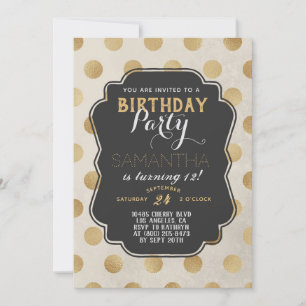 Gold Polkadot Birthday Invitation