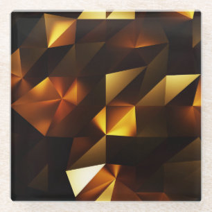 Gold Polygon: 3D Abstract Rendering Glass Coaster