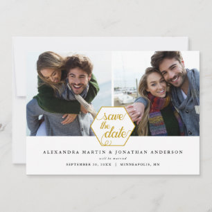 Gold Polygon Geometric   2 Photos Save the Date