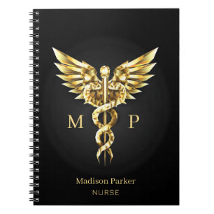 Gold Polygonal Caduceus Notebook