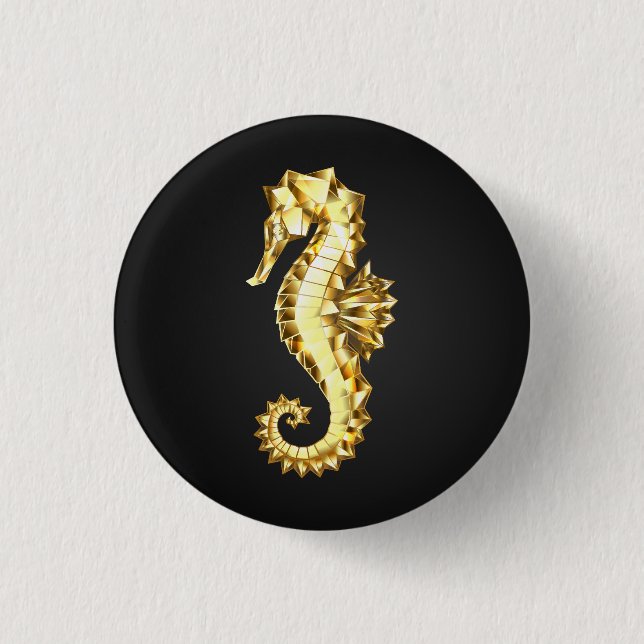 Gold Polygonal Seahorse 1 Inch Round Button (Front)