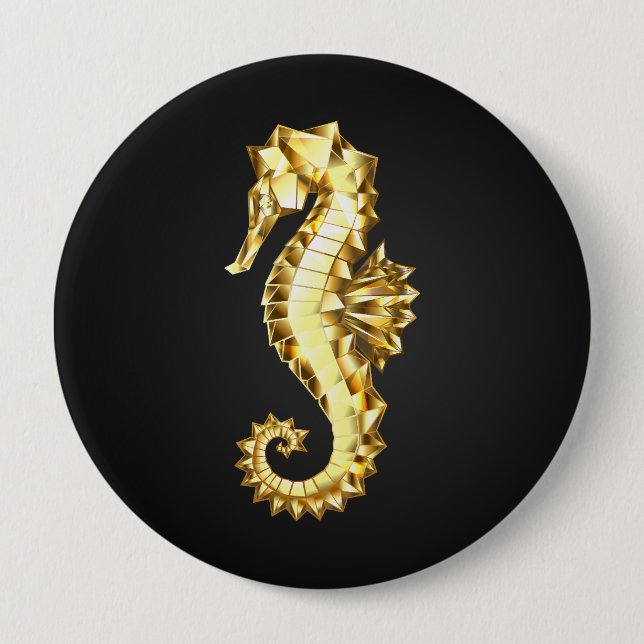 Gold Polygonal Seahorse 4 Inch Round Button (Front)