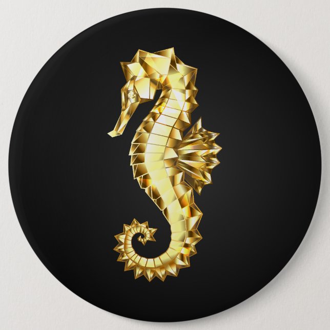 Gold Polygonal Seahorse 6 Inch Round Button (Front)