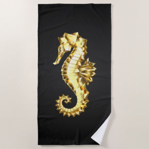 Gold Polygonal Seahorse Beach Towel
