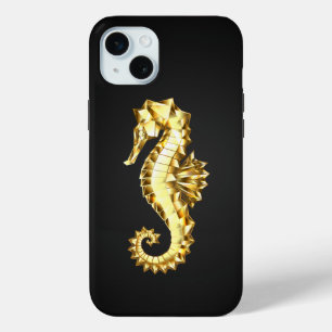 Gold Polygonal Seahorse iPhone 15 Mini Case