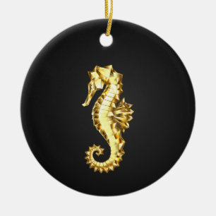 Gold Polygonal Seahorse Ceramic Ornament