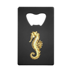 Gold Polygonal Seahorse Credit Card Bottle Opener