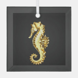Gold Polygonal Seahorse Glass Ornament