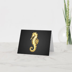 Gold Polygonal Seahorse Holiday Card
