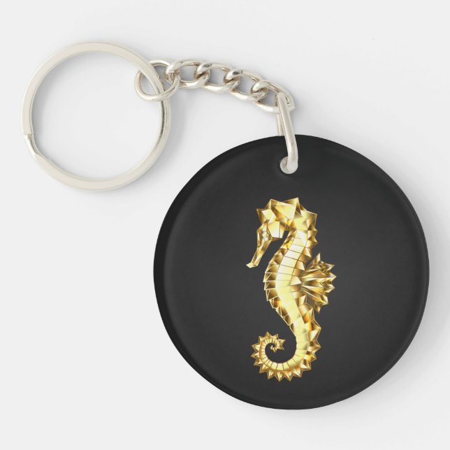 Gold Polygonal Seahorse Keychain (Front)