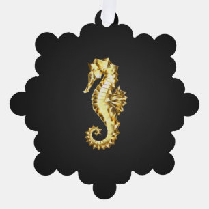 Gold Polygonal Seahorse Ornament Card