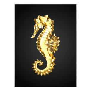 Gold Polygonal Seahorse Photo Print