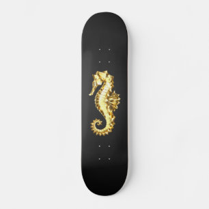 Gold Polygonal Seahorse Skateboard