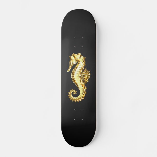 Gold Polygonal Seahorse Skateboard (Front)