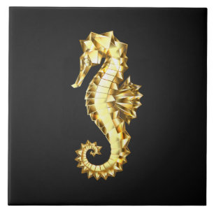 Gold Polygonal Seahorse Tile