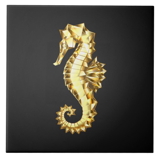 Gold Polygonal Seahorse Tile (Front)