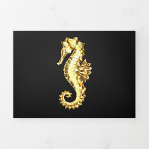 Gold Polygonal Seahorse Tri-Fold Holiday Card