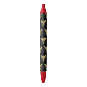 Gold Polygonal Symbol Caduceus Black Ink Pen
