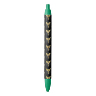 Gold Polygonal Symbol Caduceus Black Ink Pen